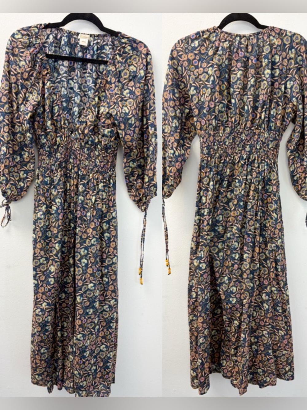 Shoshanna Navy Multi Floral Long-Sleeve Maxi Dress
